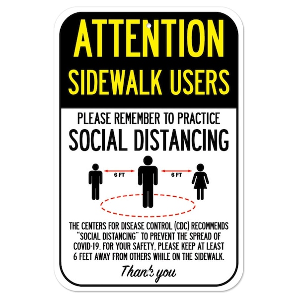 Signmission Public Safety Sign-Sidewalk Users Practice Social Distancing, Heavy-Gauge, 12" H, A-1218-25375 A-1218-25375 - main